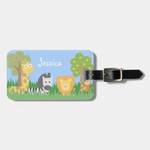 Mooie Safari Dieren Kinderen Kleurrijke Persoonlij Bagagelabel