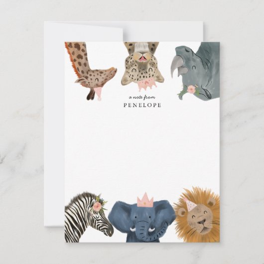 Mooie Safari Dieren Meisjes Notitiekaart Notitiekaartje (Voorkant)