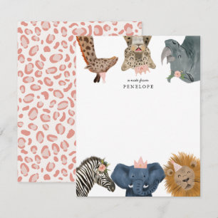 Mooie Safari Dieren Meisjes Notitiekaart Notitiekaartje