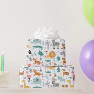 Mooie Safari Jungle Dieren Persoonlijke Baby Naam Cadeaupapier