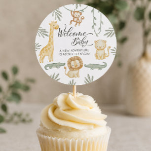 Mooie Safari Jungle Welkom Baby Cupcake Topper Ronde Sticker