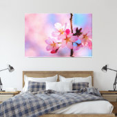 Mooie Sakura-bloemen op een verticale tak Canvas Afdruk (Insitu (Slaapkamer))