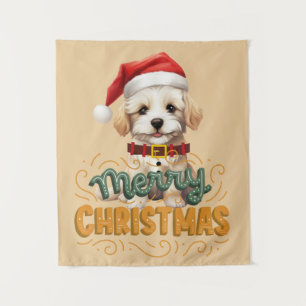 Mooie Santa dog Schattige tekst Kerstmis Wandkleed