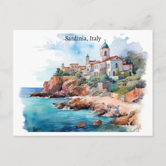 Mooie Sardinië Italië Waterverf Reizen Briefkaart (Voorkant)