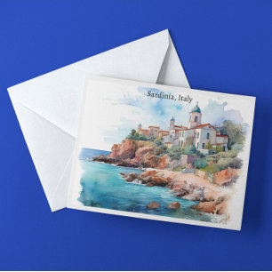 Mooie Sardinië Italië Waterverf Reizen Briefkaart