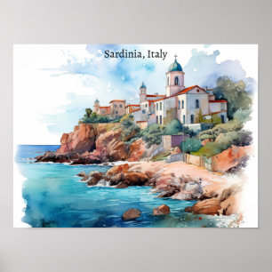 Mooie Sardinië Italië Waterverf Reizen Poster