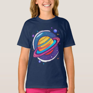 Mooie Saturnus Planeet Baby T-Shirt – Kleurrijke R