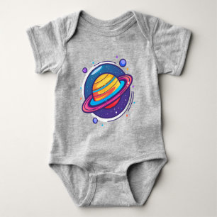 Mooie Saturnus Planeet Baby T-Shirt – Kleurrijke R