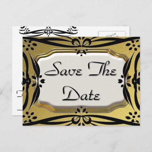 Mooie Save The Date Gouden & Zwarte Briefkaarten (Voorkant / Achterkant)