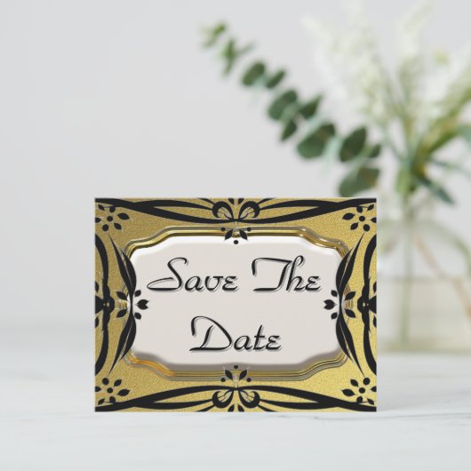 Mooie Save The Date Gouden & Zwarte Briefkaarten (Staand voorkant)