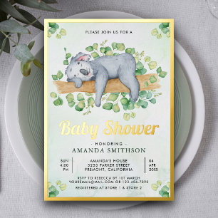 Mooie Schattige Slapende Koala Beer Babyshower Gou Folie Uitnodiging