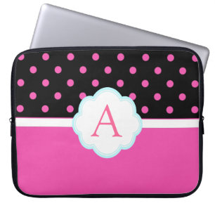Mooie schattige, zoete roze en zwarte polka-stippe laptop sleeve