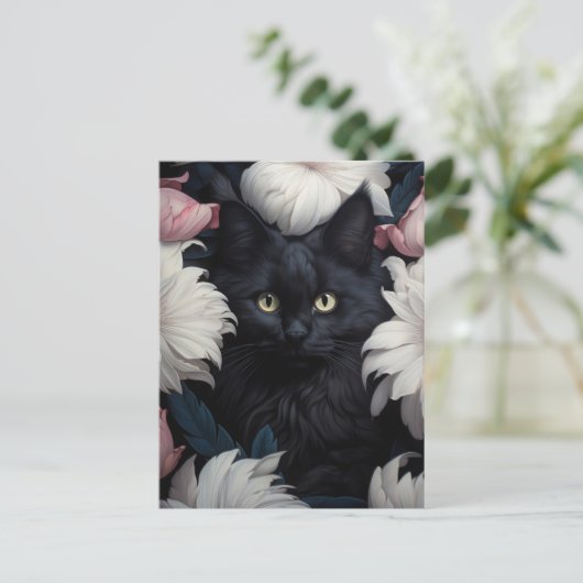 Mooie Schattigee kat onder de bloemen Briefkaart (Staand voorkant)