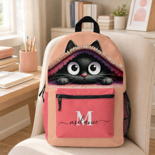 Mooie Schattigee Kitten Custom Monogram Script Naa Bedrukte Rugzak