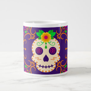 Mooie schedel met bloemen Día de los Muertos Extra Grote Beker