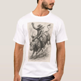 Mooie schetskunst van Cowboy rijden op een stier T-shirt