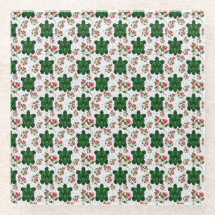 Mooie Schildpad en Bloemige Naadloos Patroon  Glazen Onderzetter