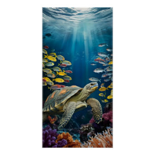 Mooie Schildpad, Vis en Zeeplanten Poster Perfect Poster