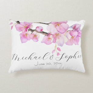 Mooie schrift roze aquarel kersenbloesems accent kussen