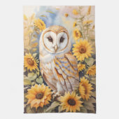 Mooie schuur uil en zonnebloemen theedoek (Verticaal)