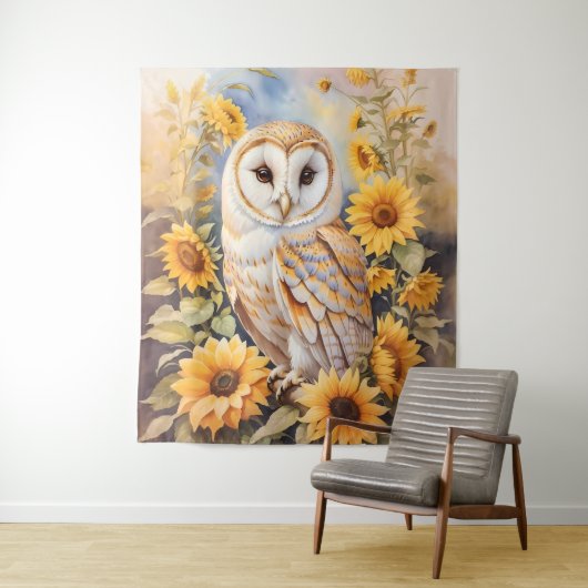 Mooie schuur uil en zonnebloemen wandkleed (In situ)