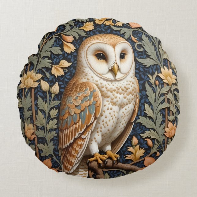 Mooie  schuur uil William Morris geïnspireerd Rond Kussen (Voorkant)