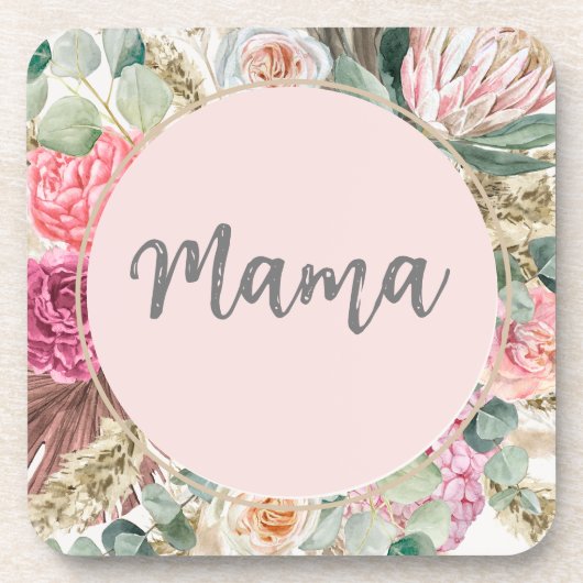 Mooie script mama's mooie bloemen voor moeder bier onderzetter (Voorkant)