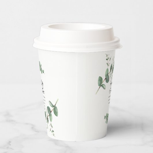 Mooie scriptemalyptusbladbruiloft papieren bekers (Rechts)