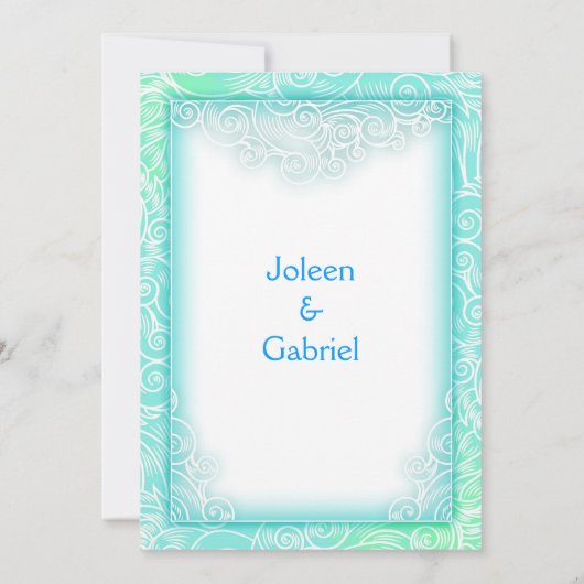 Mooie Seafoam Aqua Mint en White Beach bruiloft Kaart (Achterkant)