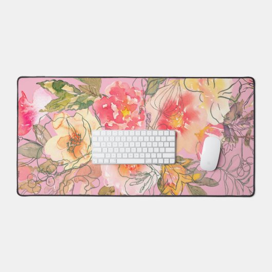 Mooie Serene Roze en Gele Bloemen Bureaumat (Keyboard & Muis)