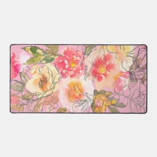 Mooie Serene Roze en Gele Bloemen Bureaumat
