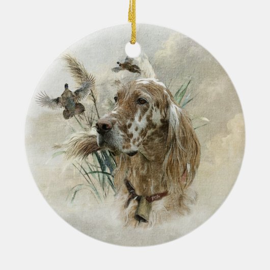 Mooie Setter met fazanten , Kunst Keramisch Ornament (Achterkant)