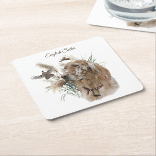 Mooie Setter met fazanten , Kunst Vierkante Kartonnen Onderzetter