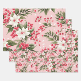 Mooie Shabby Chic Roze Kerstmis Bloemenbes Inpakpapier Vel