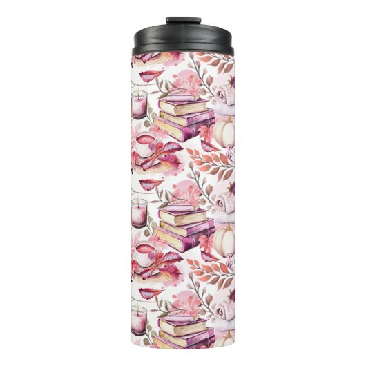 Mooie Shabby Chick Herfst Patroon Thermosbeker (Voorkant)