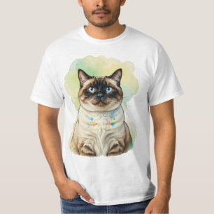 Mooie Siamese Kat Blauwe Ogen Waterverf Huisdier K T-shirt