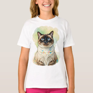 Mooie Siamese Kat Blauwe Ogen Waterverf Huisdier K T-shirt