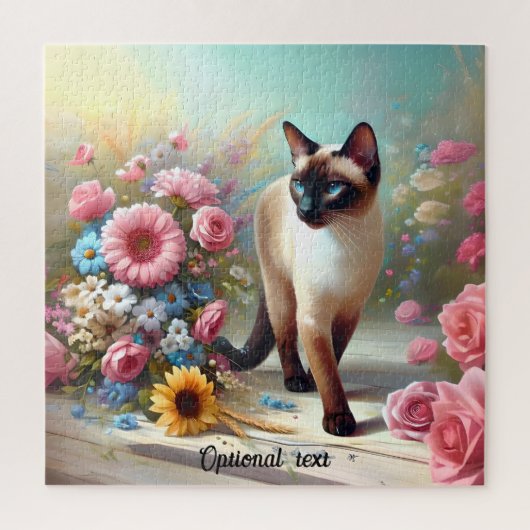 Mooie Siamese Kat en Bloemen Legpuzzel (Verticaal)