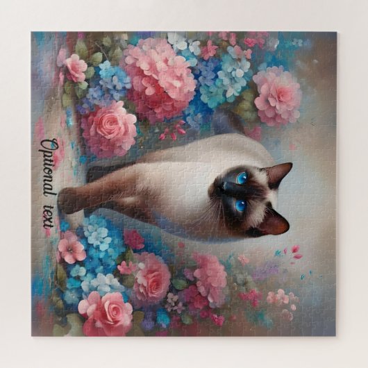 Mooie Siamese Kat en Bloemen Legpuzzel (Horizontaal)