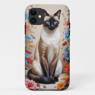 Mooie siamese kat in bloemen iPhone 11 hoesje