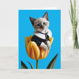 Mooie Siamese Kat Tulpen Wenskaart Kaart