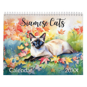 Mooie Siamese Katten Pet Lover Waterverf Dier Kalender
