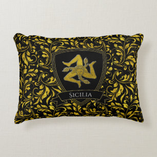 Mooie Siciliaanse Trinacria Gold en Black Accent Kussen