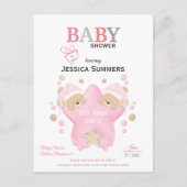 Mooie Slaande Teddibeer Tweeling Meisjes Shower Pe Uitnodiging Briefkaart (Voorkant)