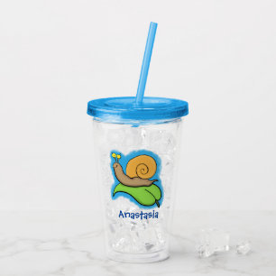 Mooie slak op een bladtekening van de cartoon acryl drinkbeker