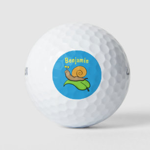 Mooie slak op een bladtekening van de cartoon golfballen