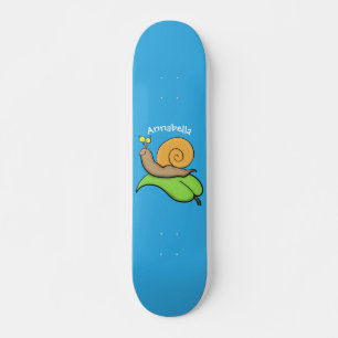 Mooie slak op een bladtekening van de cartoon skateboard