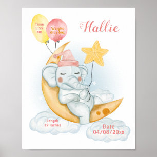 Mooie slapende babyolifant geboorte statistieken poster