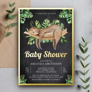 Mooie Slapende Luiaard Krijtbord Baby Shower Goud Folie Uitnodiging