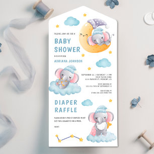 Mooie Slapende Olifant Wassende Maan Baby Shower All In One Uitnodiging